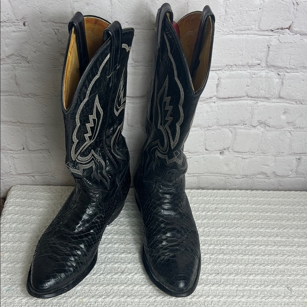 Tony Lama Mens Python snake Black Cowboy Boots